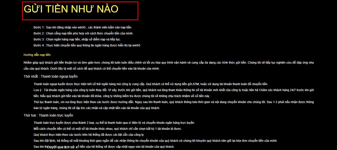 Hình thức nạp tiền win55 ngay tại quầy của ngân hàng